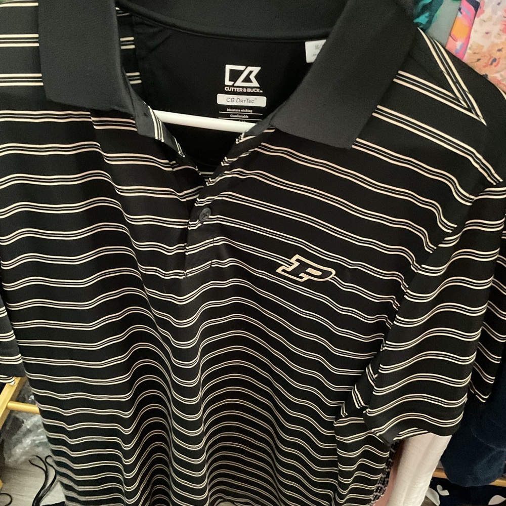Cutter & Buck Men's Black Striped Polo Shirt